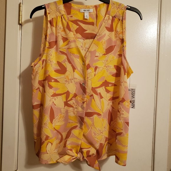 Nine West Tops - Nine West Floral Sleeveless Top with Tie Front NWT